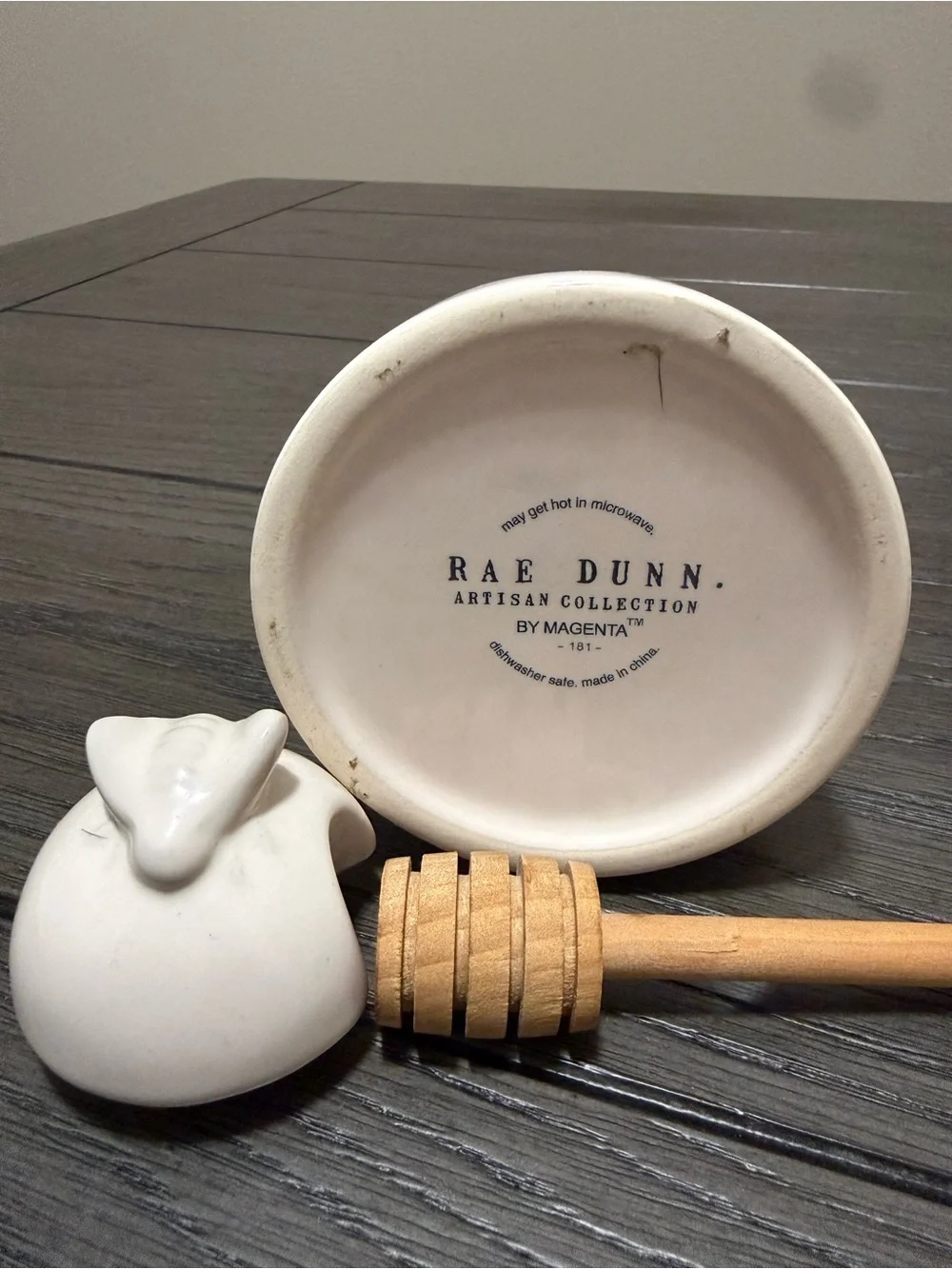 Rae Dunn White Ceramic HONEY Jar with Honey Dipper